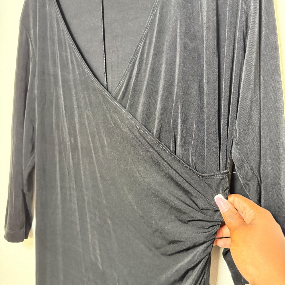 Chico's Travelers Women Dress Large Black Ruched Waist Long Sleeve Party Holiday - Picture 4 of 7